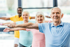 selective focus of multicultural senior athletes synchronous doi