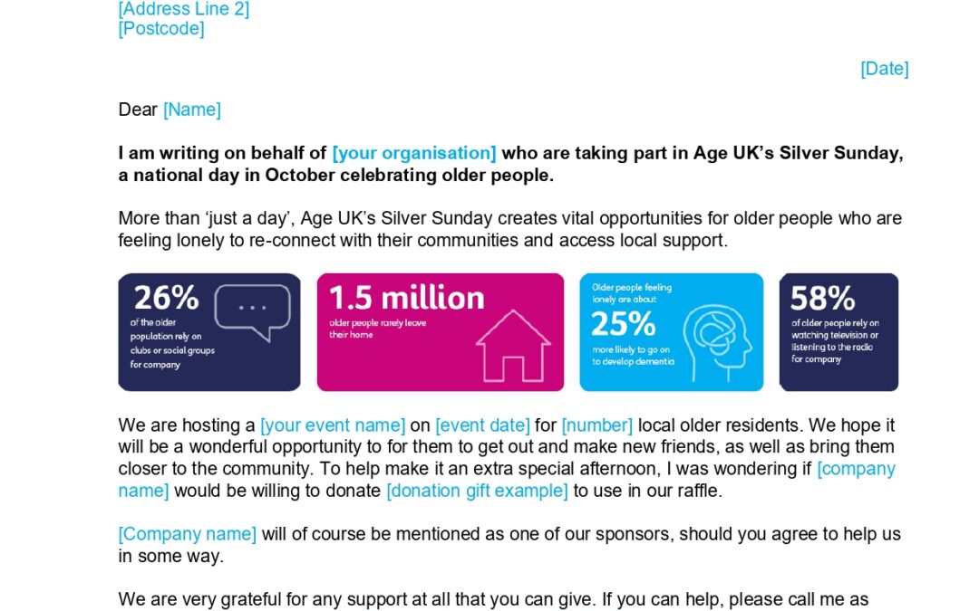 Age UK’s Silver Sunday 2025 Donation Request Letter Template