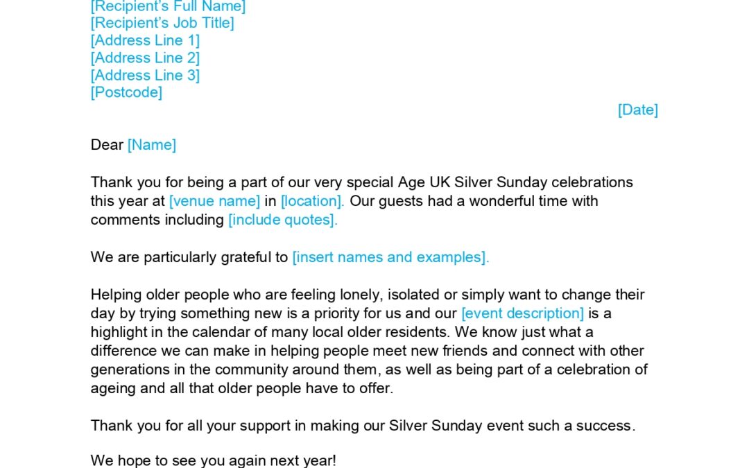Age UK’s Silver Sunday 2025 Thank You Letter